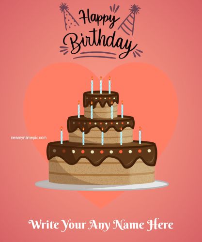 Beautiful Birthday Cake Photo Wishes With Name Edit (Red Heart)